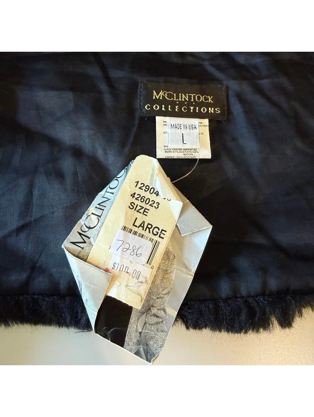 NWT Vintage McClintock Collections Faux Fur Stole Satin Bow Capelet Layering